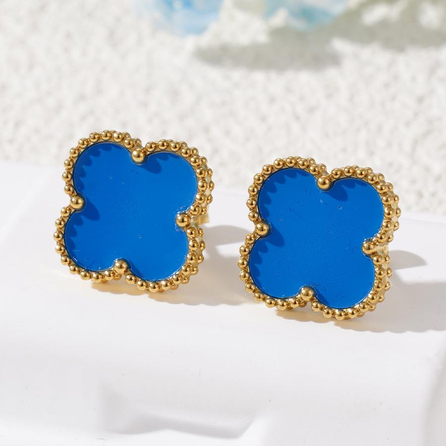 15 мм титановые стальные серьги с четырьмя листами клевера 18 карат не выцветают сотни пожилых женщин-сережек с чувством удачи