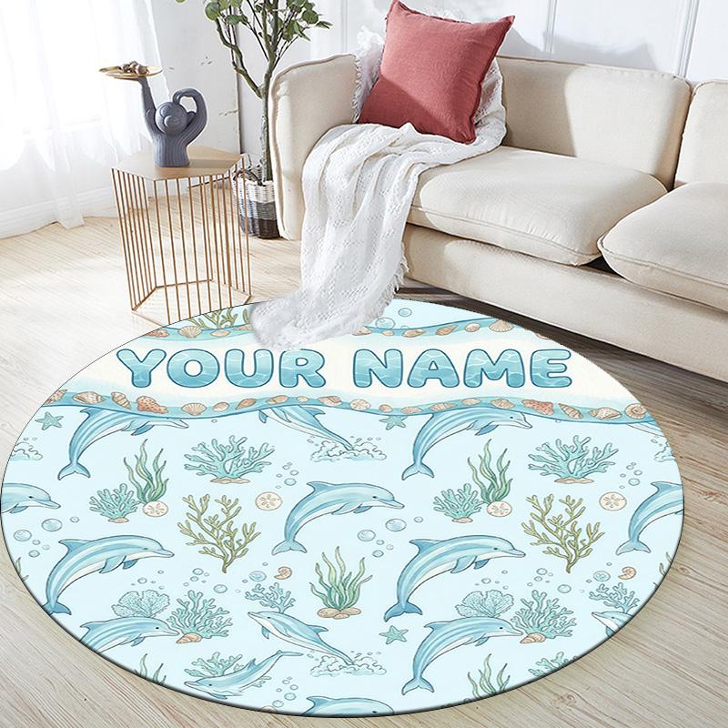 Custom Name Custom Wildlife Round Area Rug,Carpet Rug for Living Room Bedroom Sofa Playroom Decor,Non-slip Floor Mat