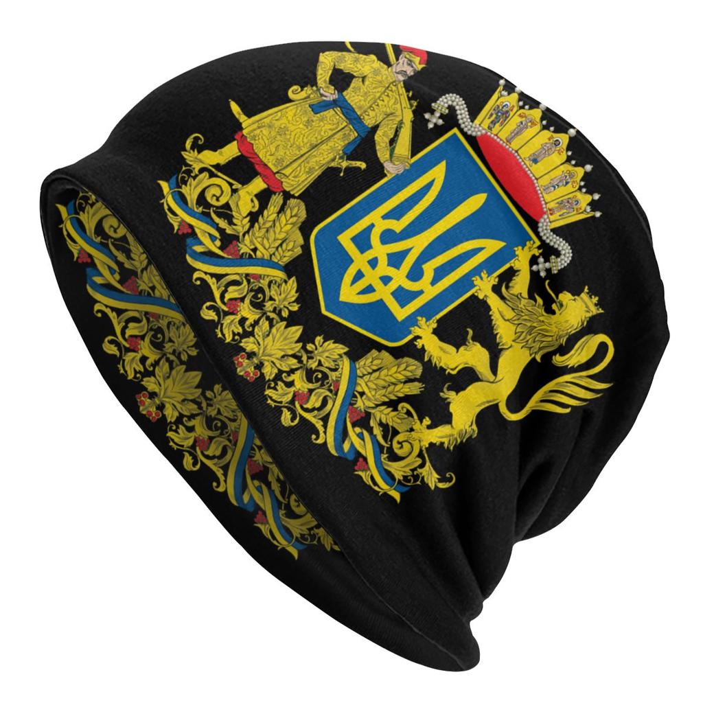 Hippie Security Service Of Ukraine Logo Skullies Beanies Winter Slouchy Beanie Hat Ukrainian Trident Cross Knit Bonnet Cap Ski