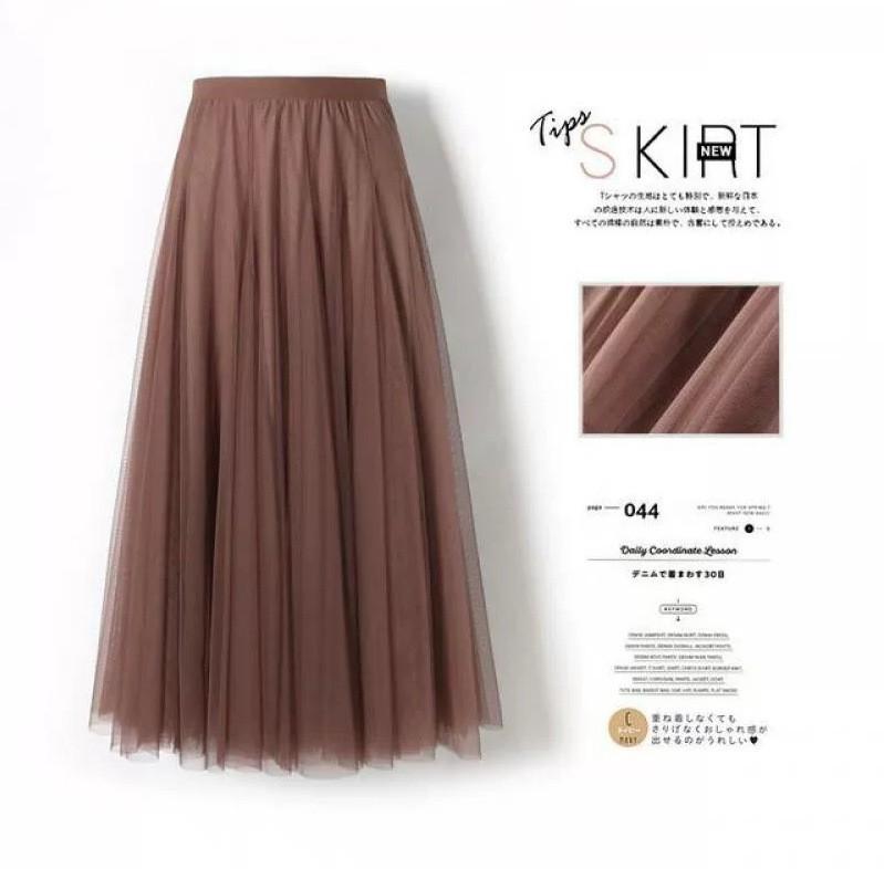 Womens Solid Pleated Elegant Midi Elastic Waist  Skirt