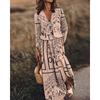 Women's Long Sleeve Zipper V Neck Waist Letter Print Loose Plus Size Casual Long Dress