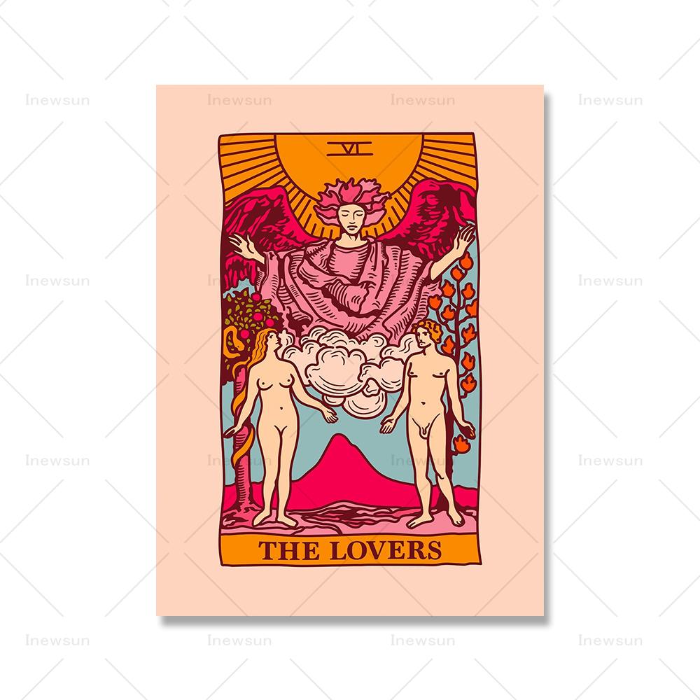 Sun Moon Fool Star Lovers Tarot Card Print Wall Art Canvas Painting Nordic Posters And Prints Boho Picture For Living Room Decor