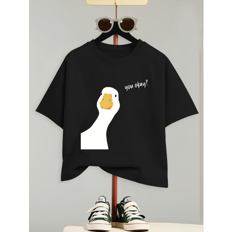 Youngsters' Summer Fashion Casual T-Shirt with Cute Duck Print, Comfortable Short Sleeve Crew Neck Tee for Boys and Girls