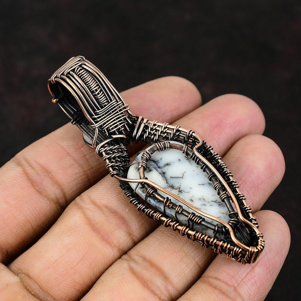 Древо жизни опаловый дендрит драгоценный камень кулон медная проволока обернутый кулон ювелирные изделия ручной работы дизайнерский кулон лунный камень ювелирные изделия подарок для друга