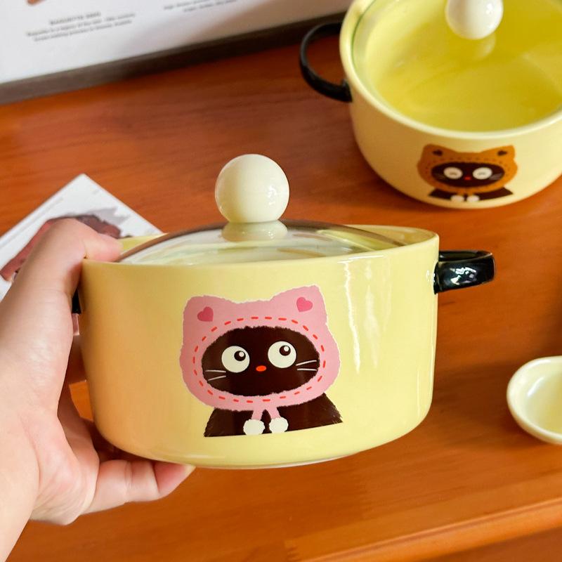 Милая керамическая миска для лапши быстрого приготовления с крышкой, миска для лапши для студенческого общежития, большая вместимость, личная специальная миска для улиточной лапши