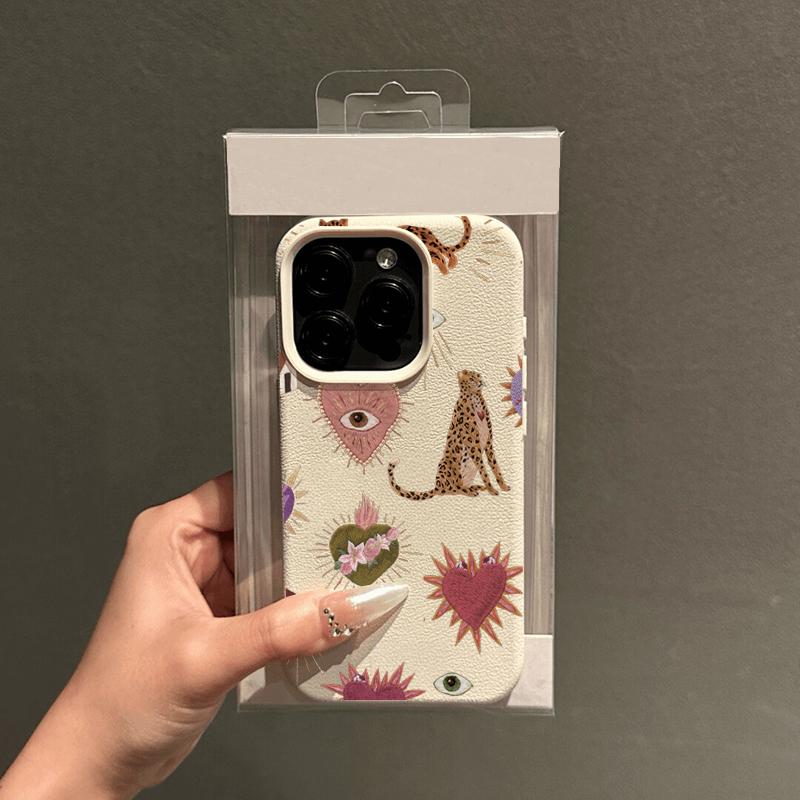 Чехол для телефона с принтом 'Леопардовое Сердце Глаза' для iPhone 17 16 15 14 13 12 11 pro max, Защитный чехол на все тело, Дизайн с животным принтом