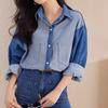 Spring Retro Personality Denim Shirt For Women Loose Bottom Patchwork Blouse