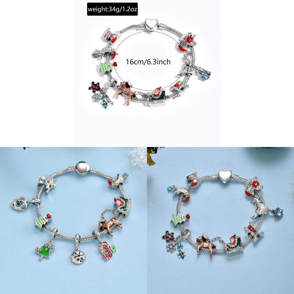 Christmas Snowman Deer Charm Bracelets Zinc Alloy Holiday Gift For Men Women