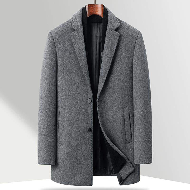 Autumn and Winter Men's Woolen Coat Medium and Long Scarf Collar Business Casual Cotton Woolen Coat Men's Coat