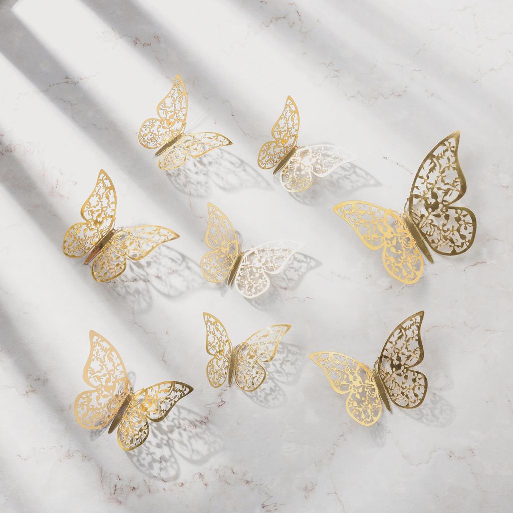 12 Pcs 3D Hollow Wall Stickers Butterfly Fridge for Home Decoration New