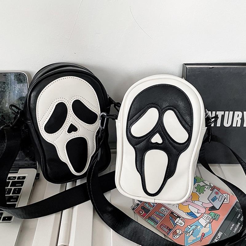 Quirky Ghost Skull Crossbody Bag Hip Korean Style Small Shoulder Bag With Pu Material