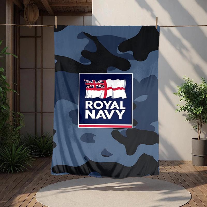 Royal Navy Flannel Blanket Soft Warm All-Season Throw, Design for Camping, Car Travel, Hiking Sofa, Bed, Office Perfect Gift for Parties