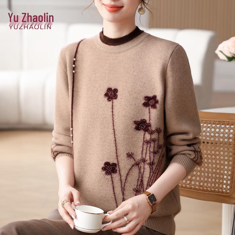 YUZHAOLIN Mid-Aged Women's Jacquard Knit Sweater Top