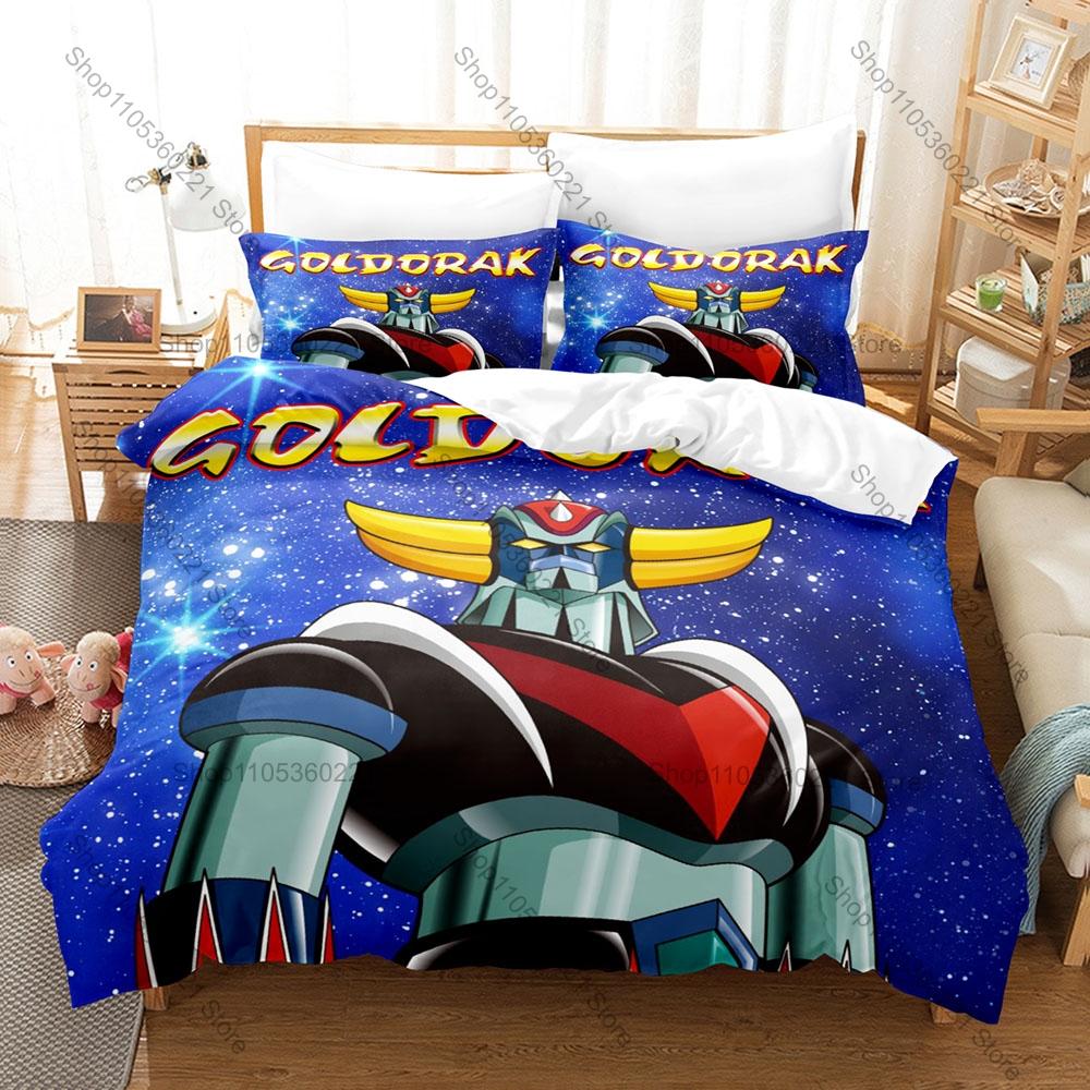 Goldorak Duvet Cover Set 3 Piece Bedding Set Robot Pattern Bed Set with Pillowcases for Home Decor