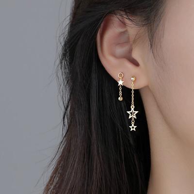 Серьги-звезды. Новогодние новые трендовые простые асимметричные серьги-кисточки. Серьги. Женские серьги.