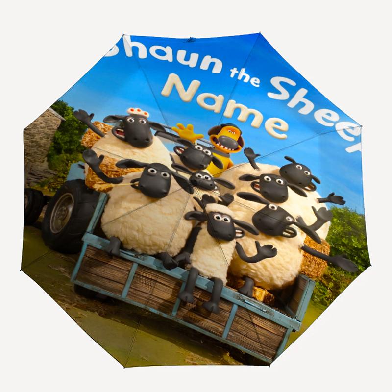 Custom Name Shaun the Sheep Theme Automatic Umbrella, Lightweight & Portable, 8 Rib, Perfect for Outdoor Travel, Birthdays, Christmas, Gifts.