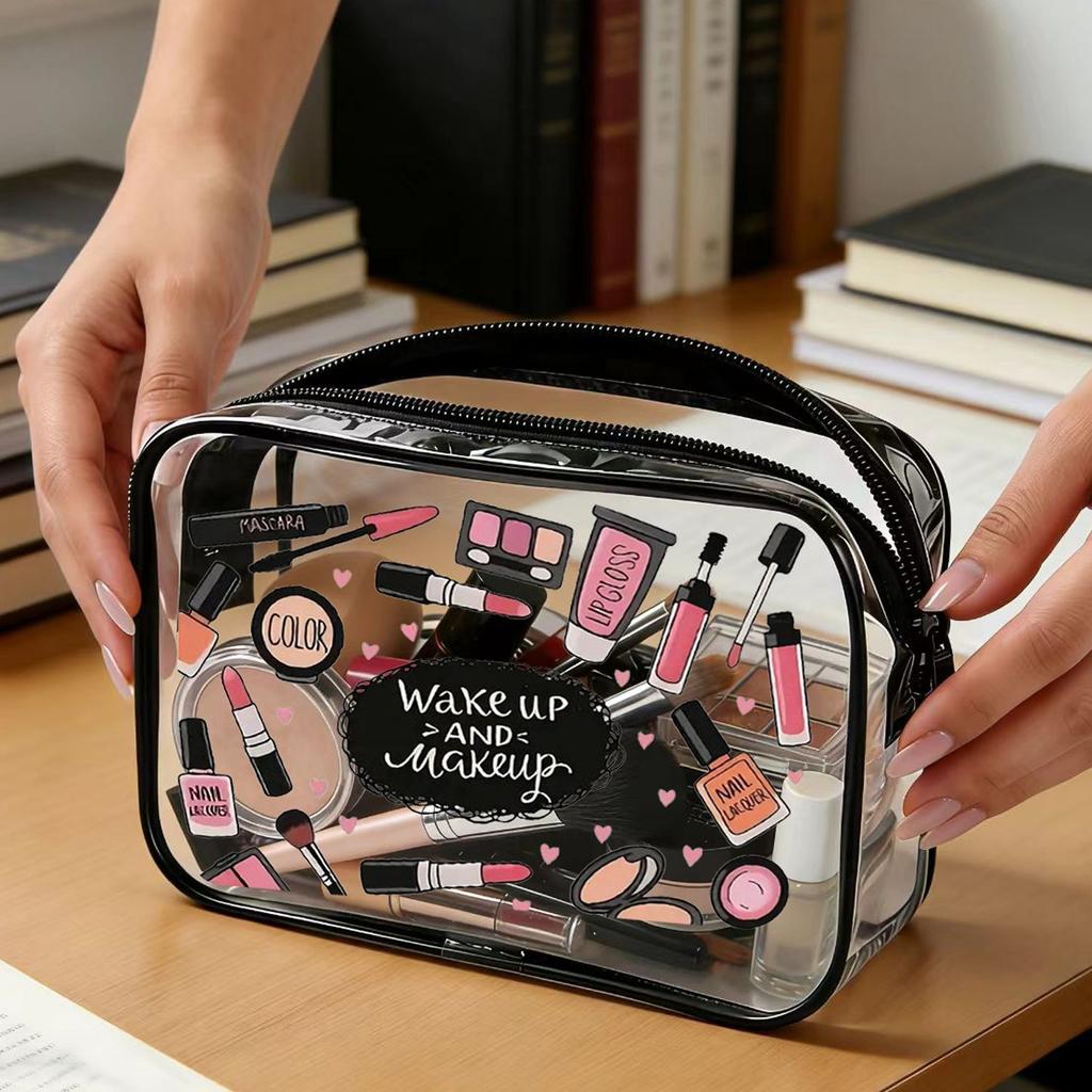 Clear Makeup Bag Large Capacity Cartoon Print Waterproof Cosmetic Pouch Lightweight Travel Organizer Tote Bag