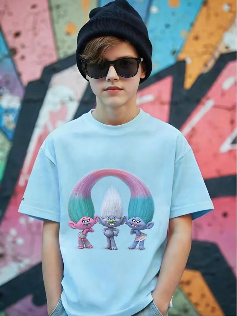 Silly Trolls Short Sleeve Kids T Shirt Summer Cute Cartoon Crewneck Boys Girls 3-14 Years