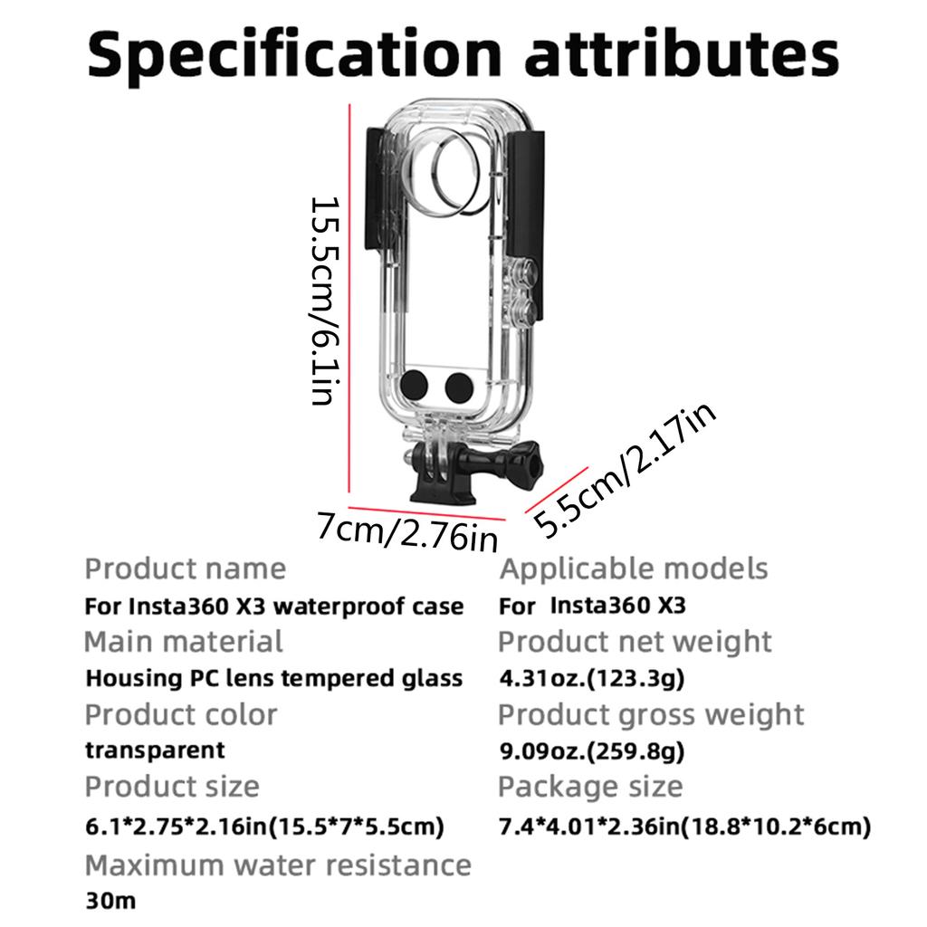 Diving Swimming Camera Waterproof Case Protective Shell for Insta360 X3 Sport Cameras Cover Accessories