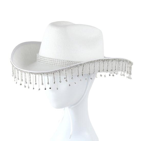 Шляпа-ковбой со стразами в стиле ретро в стиле вестерн с регулируемым галстуком и бахромой, шляпа со стразами для вечеринок косплея