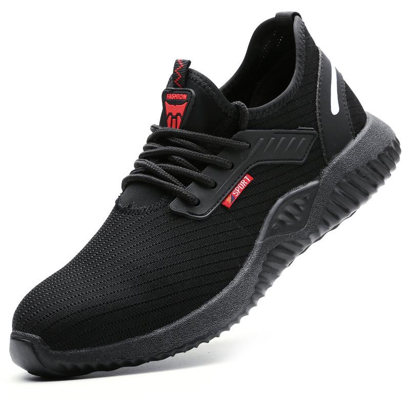 Мужские дышащие рабочие ботинки Flyknit со стальным подноском - Мягкая подошва, Защитная обувь от ударов для летнего строительства