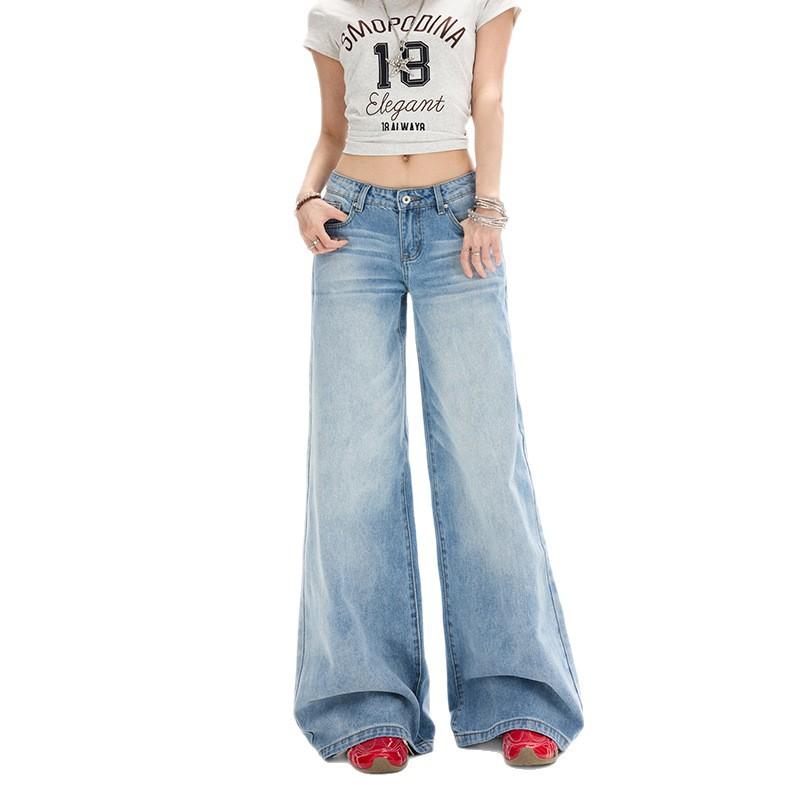 American light blue wide-leg jeans women's summer thin new low-rise loose and thin straight pants