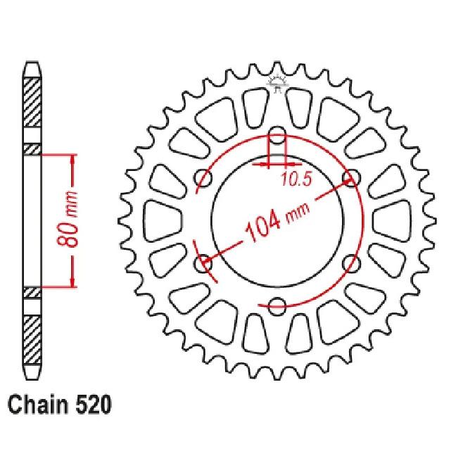 Мотоцикл Kawasaki ZX-10R 04-20 ZX-10RR 17-19 ZX-6R ZX-6RR 98-04 ZX1000 13-19 KXT250 84-85 ZX-7RR Задняя звезда 520 Цепь Для