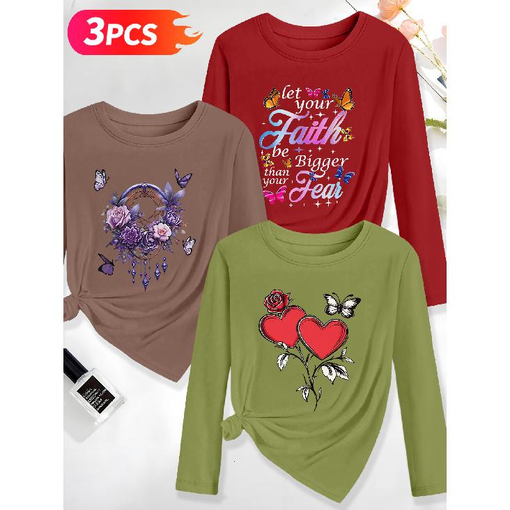 Lele Orientation Three-piece women's long-sleeve set Dreamcatcher Butterfly Rose Floral Text Print Spring, Summer, Autumn Casual Elegant Women's