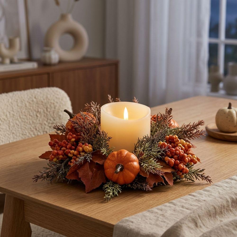 Rustic Faux Maple Leaf Candle Ring Fade Resistant Artificial Maple Wreath Door Decor