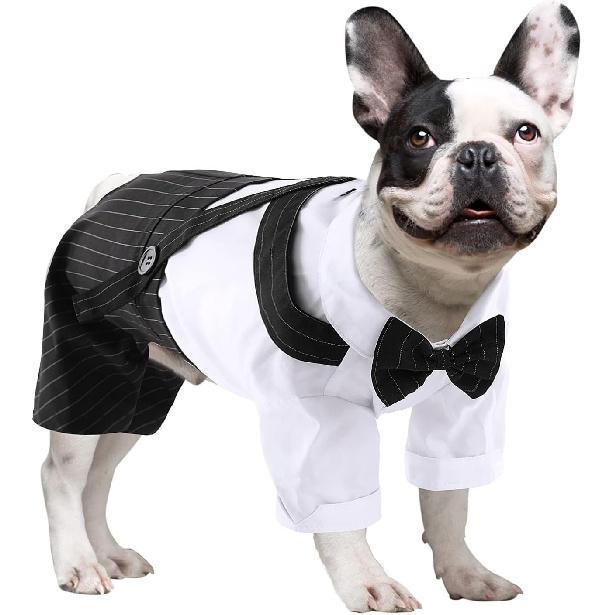 ASENKU Cute Dog Tuxedo for Small Dogs, Handsome Tuxedo for Dogs with Black Bow Tie for Party Birthday Wedding, Beautiful Dog Outfit for Frenchie,