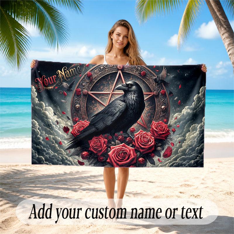 Rose Floral Theme Beach Towel Personalized Custom Name & Text Soft Quick Dry Beach Towel for Swimming Travel