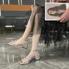 2025 Summer New Skirt Lightweight Super Fairy Bow One-word Buckle with High Heels French Silver Roman Sandals Women