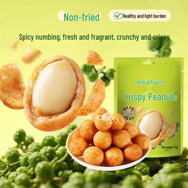 BaiCaoWei Tengjiao Flavor Crispy Peanuts 70g - Roasted Snack Side Dish