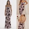 Spring Fashion Sexy Bandage Backless Dresses Women Summer Slim Fit Vintage Printed Casual Women's Dress Elegant Sling Strapless Party Long Dress 26277