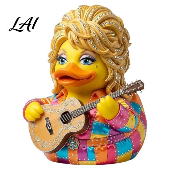Creative Home Office Ornament Parton Memorial Duck Dolly Duck Figurine Country Music Statue Guitar-Themed Artistic Resin Animal Statue Decorative