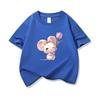Kids Cotton T Shirt Charming Mouse With Pink Tulip Flower Print Crew Neck Short Sleeve Tee Casual Boys Girls Summer Tops