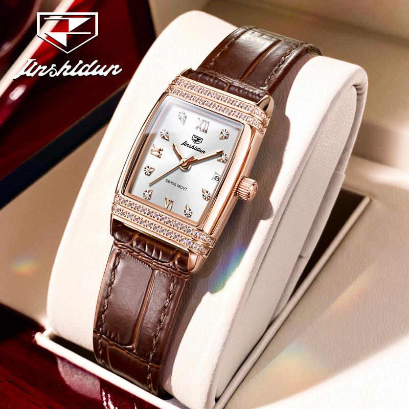 JIN SHI DUN Brand Watch Light Luxury Waterproof Luminous Quartz Watch Simple Diamond Set Women's Watch