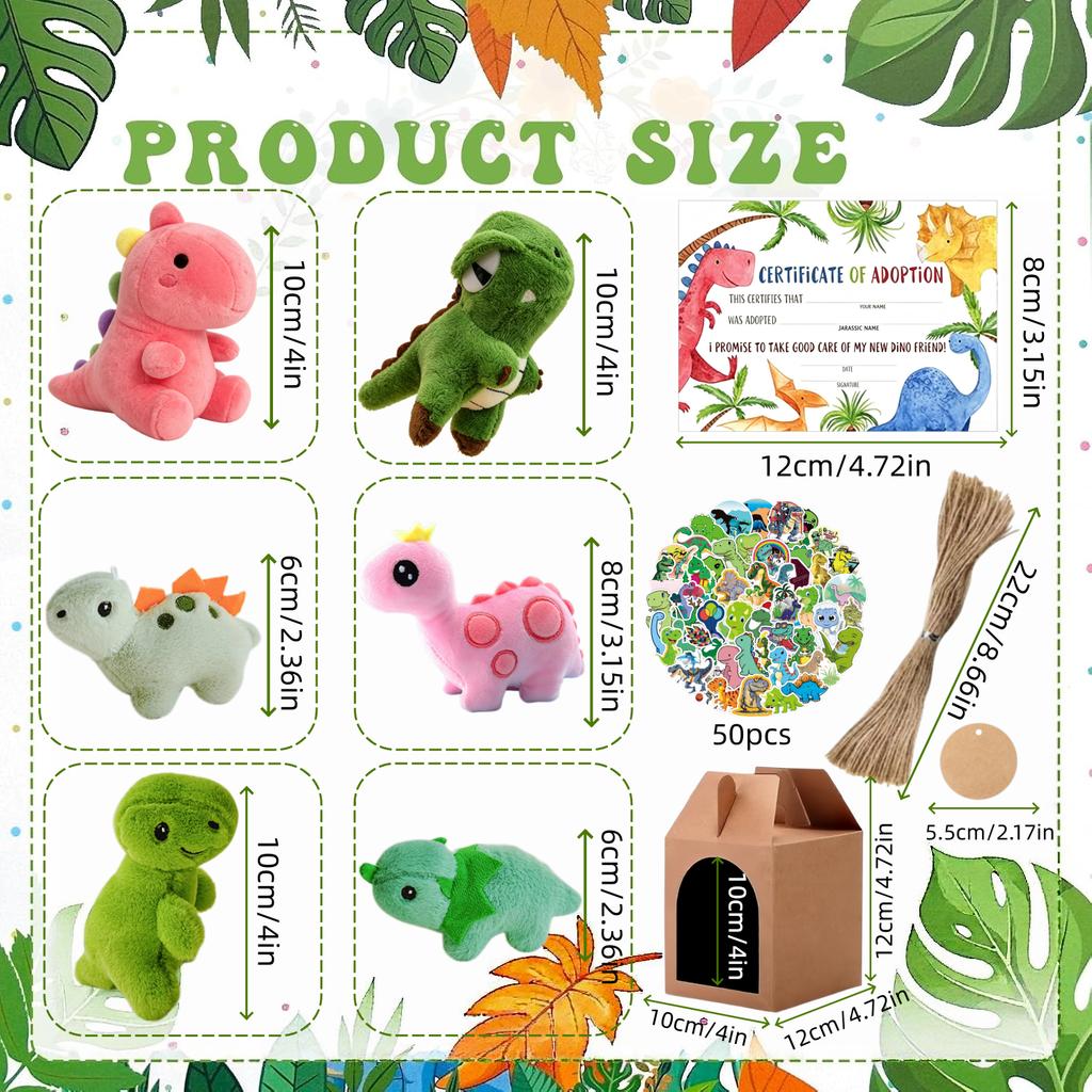 8-32Set Adopt A Dinosaur Party Favors Mini Dinosaur Stuffed Animals With Sticker Adoption Card for Birthday Party Favors Gift