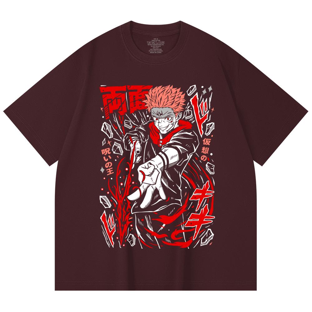 230 г/м² 100% хлопок Jujutsu Kaisen V31 Принт Сукуна Унисекс Тяжелая хлопковая футболка