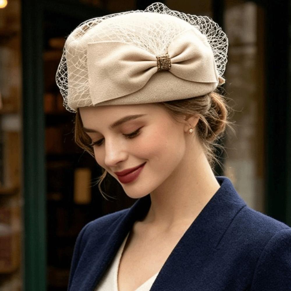 Fedoras Mesh Topper Hat Elegant Woolen Beret Vintage Airline Stewardess Caps Cocktail Event