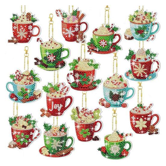 15 шт. рождественский брелок для ключей со стразами, набор для самостоятельной росписи, украшение для детей, семейный набор «Горячая корова какао»