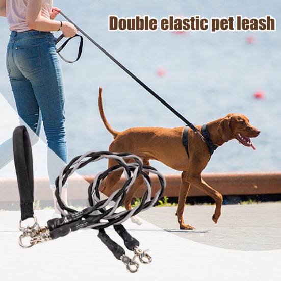 Double Bungee Dog Leash No-Tangle 360-degree Swivel Dual Dog Leash Dog Walking Training Lead Splitter for Medium Large Breeds
