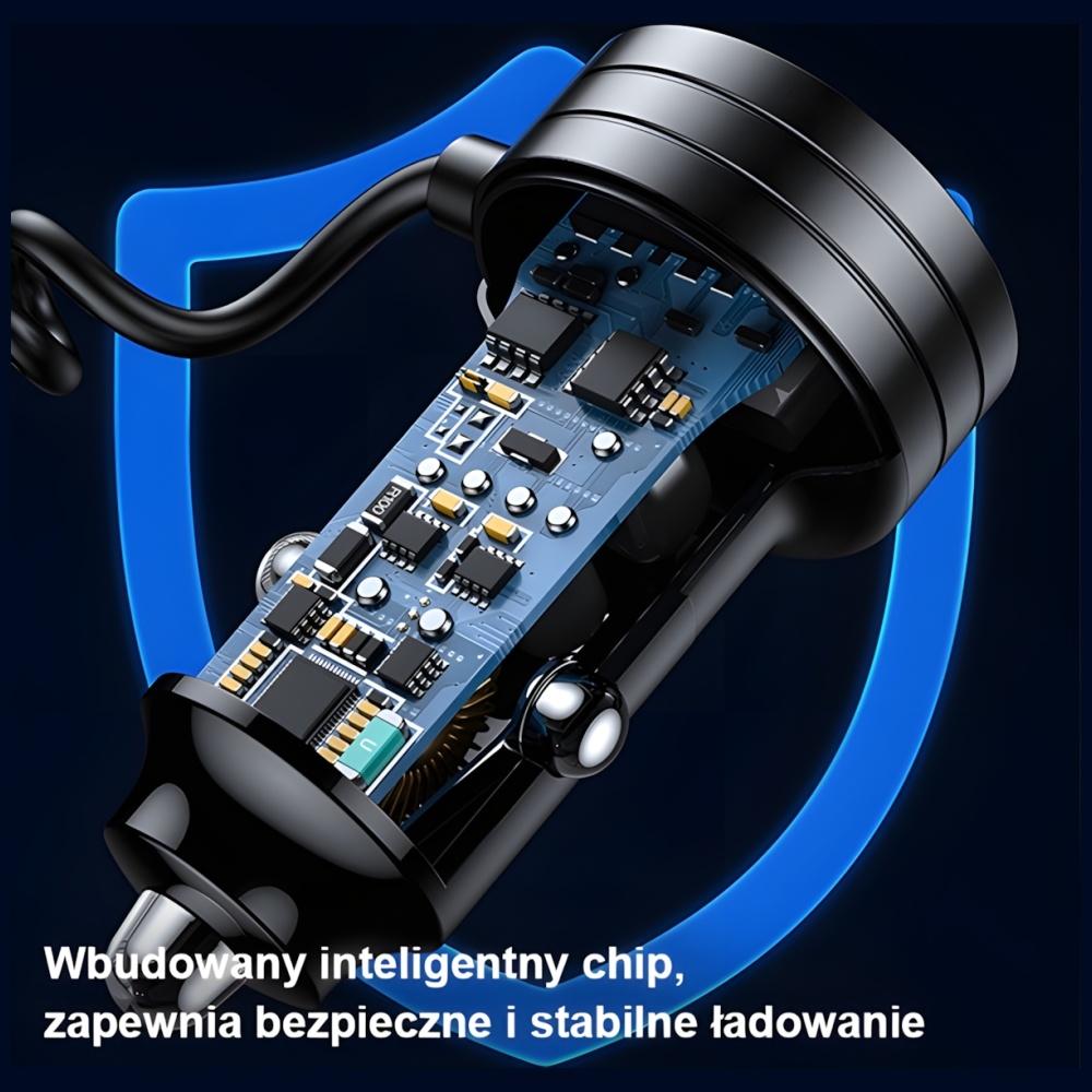 Ładowarka samochodowa 60W USAMS Quick Charge 2xUSB-C/USB-A Czarna