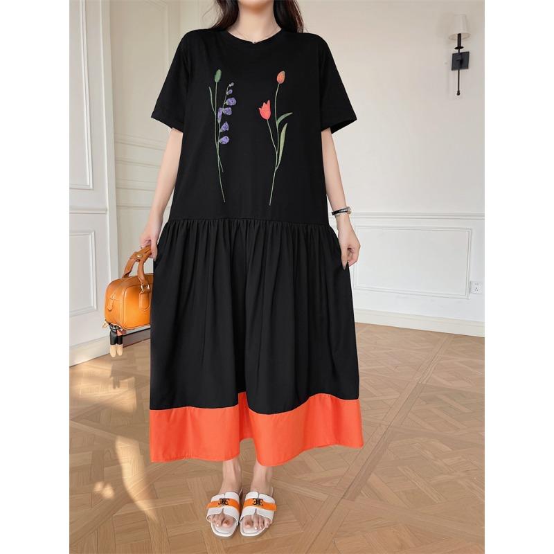 DIMANAF Женское летнее платье-рубашка больших размеров 2025 года с коротким рукавом, свободного покроя, плиссированное, длинное, свободного покроя