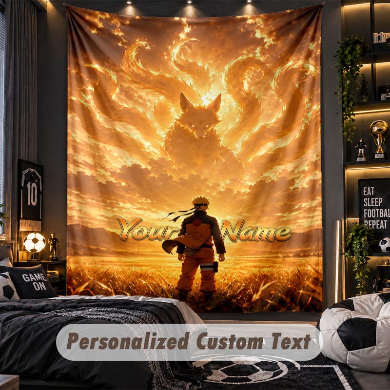 Personalized Wall Tapestry,Naruto Custom Printed Name, Fabric Wall Art For Indoor Room Backdrop