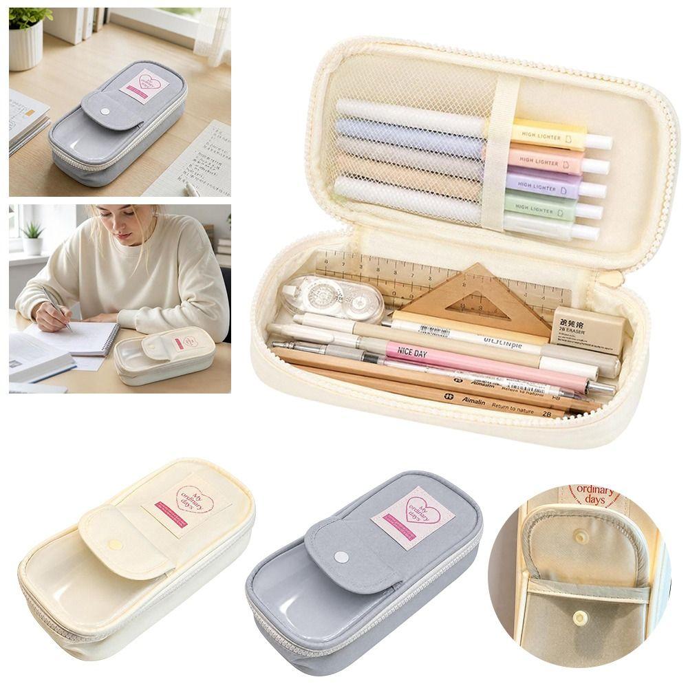 Lightweight Pencil Case Transparent Window Stationery Storage Bag Vintage Pencil Bag
