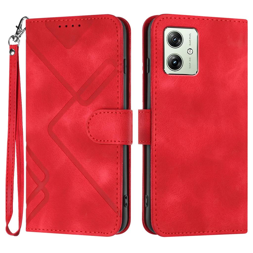 For Motorola Moto G54 Power 5G Wallet Case Line Imprinted PU Leather Phone Cover with Strap
