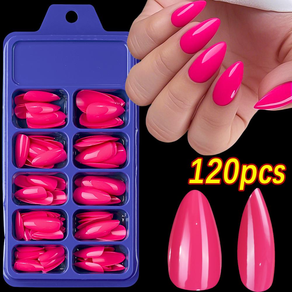 120pcs/box Glossy Light Pink False Nails Medium Almond Press on Nails False Acrylic Full Cover Fake Nail Tips Fingernail Decora