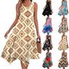 Women's Casual Fashion Round Neck Sleeveless Print Irregular Hem Midi Dress Hem Midi Dress