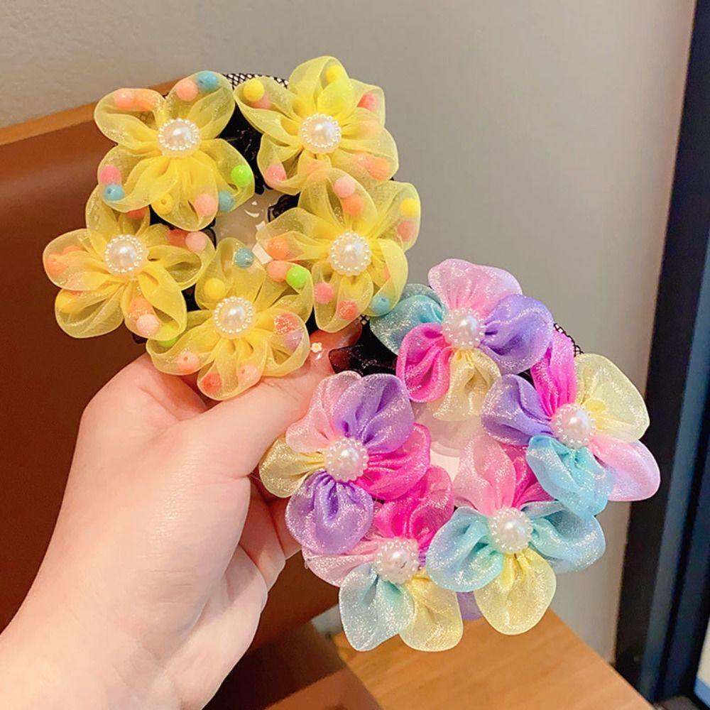 Сетка для волос с жемчужным цветком, радужная балетная снуд-пучок, модная детская сетка для пучка, дети/девочки